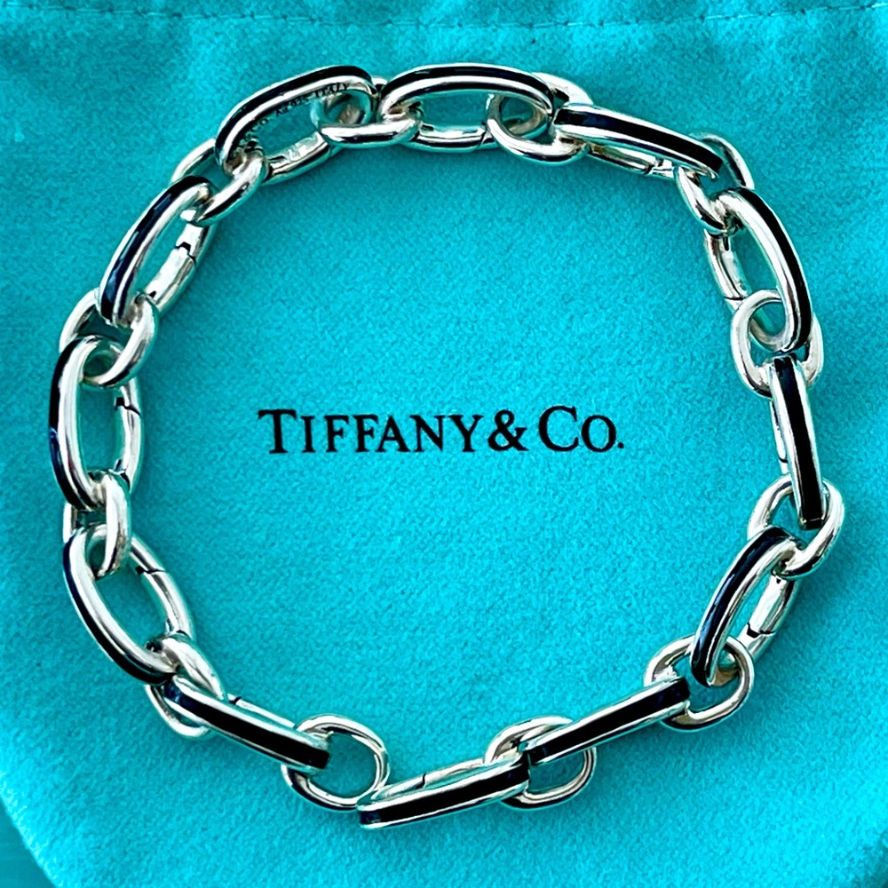 RARE Tiffany and Co. Black enamel and Sterling Silver Clasping bracelet